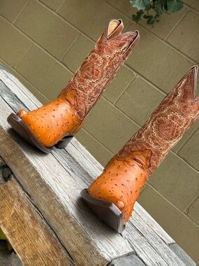 Cuadra Piedreros Tan On Peanut Butter Ostrich Snip Toe Cowboy Boots Size 9.5 D
